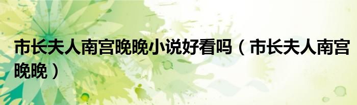 市長(zhǎng)夫人南宮晚晚小說好看嗎（市長(zhǎng)夫人南宮晚晚）