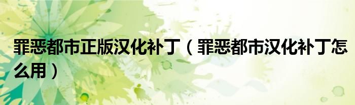 罪惡都市正版漢化補(bǔ)?。ㄗ飷憾际袧h化補(bǔ)丁怎么用）