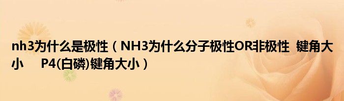 nh3為什么是極性（NH3為什么分子極性O(shè)R非極性  鍵角大小     P4(白磷)鍵角大?。? />
                                         </a>
                                    </div>
                                 <div   id=