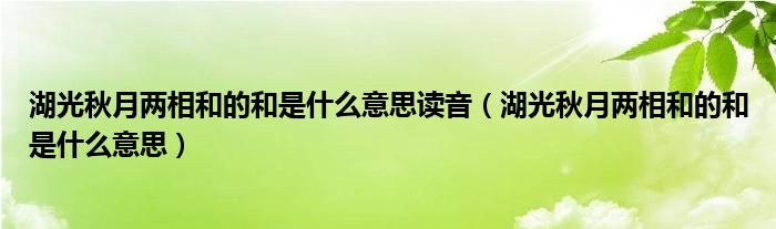 湖光秋月兩相和的和是什么意思讀音（湖光秋月兩相和的和是什么意思）