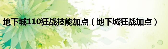地下城110狂戰(zhàn)技能加點(diǎn)（地下城狂戰(zhàn)加點(diǎn)）