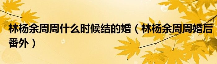 林楊余周周什么時(shí)候結(jié)的婚（林楊余周周婚后番外）