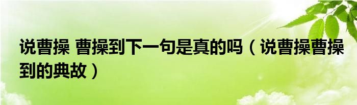 說曹操 曹操到下一句是真的嗎（說曹操曹操到的典故）