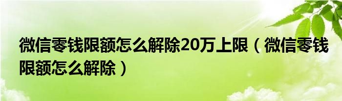 微信零錢限額怎么解除20萬(wàn)上限（微信零錢限額怎么解除）
