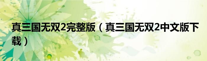真三國無雙2完整版（真三國無雙2中文版下載）