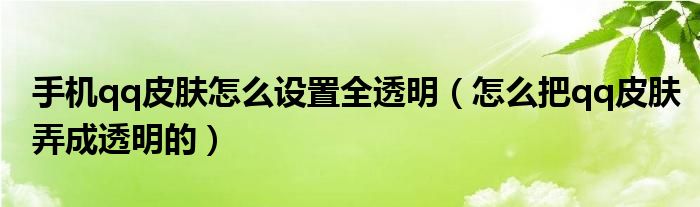 手機qq皮膚怎么設(shè)置全透明（怎么把qq皮膚弄成透明的）