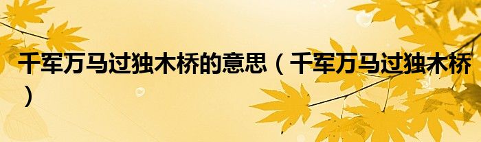 千軍萬馬過獨(dú)木橋的意思（千軍萬馬過獨(dú)木橋）