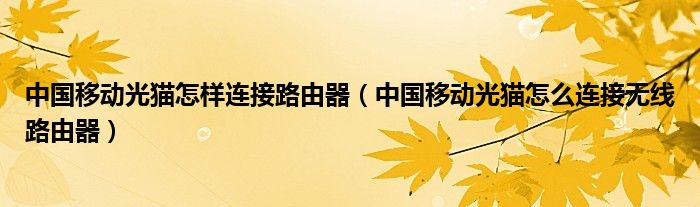 中國移動光貓怎樣連接路由器（中國移動光貓怎么連接無線路由器）