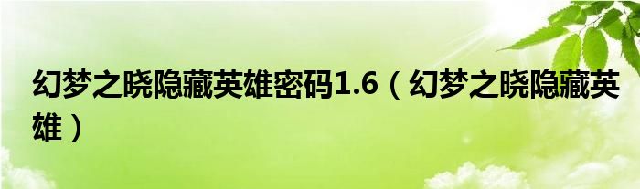 幻夢(mèng)之曉隱藏英雄密碼1.6（幻夢(mèng)之曉隱藏英雄）