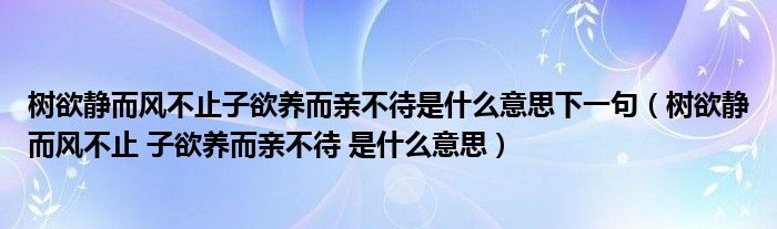 樹欲靜而風(fēng)不止子欲養(yǎng)而親不待是什么意思下一句（樹欲靜而風(fēng)不止 子欲養(yǎng)而親不待 是什么意思）