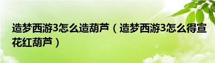 造夢西游3怎么造葫蘆（造夢西游3怎么得宣花紅葫蘆）