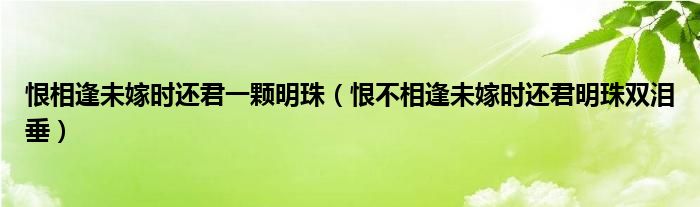 恨相逢未嫁時還君一顆明珠（恨不相逢未嫁時還君明珠雙淚垂）