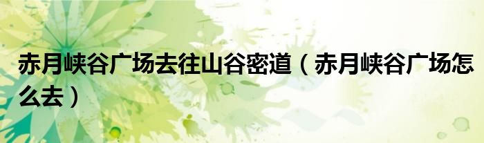 赤月峽谷廣場(chǎng)去往山谷密道（赤月峽谷廣場(chǎng)怎么去）