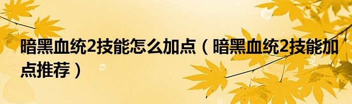 暗黑血統(tǒng)2技能怎么加點（暗黑血統(tǒng)2技能加點推薦）