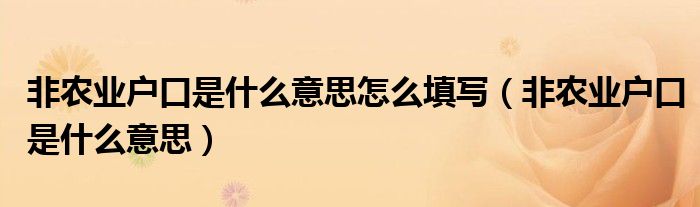非農(nóng)業(yè)戶口是什么意思怎么填寫（非農(nóng)業(yè)戶口是什么意思）