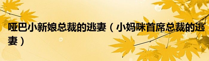 啞巴小新娘總裁的逃妻（小媽咪首席總裁的逃妻）