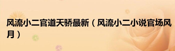 風流小二官道天驕最新（風流小二小說官場風月）