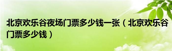 北京歡樂(lè)谷夜場(chǎng)門(mén)票多少錢(qián)一張（北京歡樂(lè)谷門(mén)票多少錢(qián)）