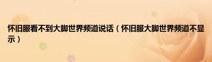 懷舊服看不到大腳世界頻道說話（懷舊服大腳世界頻道不顯示）