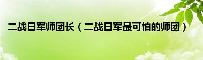 二戰(zhàn)日軍師團(tuán)長(zhǎng)（二戰(zhàn)日軍最可怕的師團(tuán)）