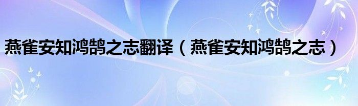 燕雀安知鴻鵠之志翻譯（燕雀安知鴻鵠之志）