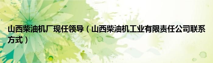 山西柴油機廠現(xiàn)任領(lǐng)導(dǎo)（山西柴油機工業(yè)有限責(zé)任公司聯(lián)系方式）