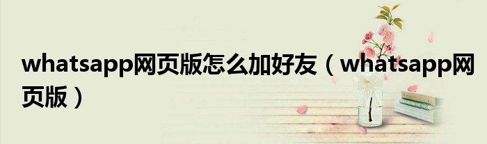 whatsapp網(wǎng)頁版怎么加好友（whatsapp網(wǎng)頁版）