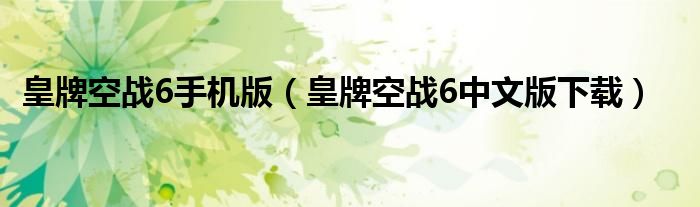 皇牌空戰(zhàn)6手機(jī)版（皇牌空戰(zhàn)6中文版下載）