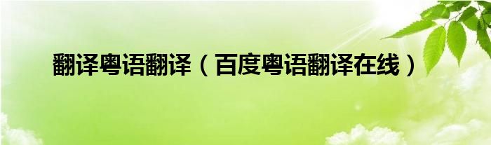 翻譯粵語翻譯（百度粵語翻譯在線）