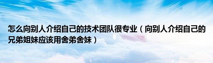怎么向別人介紹自己的技術(shù)團隊很專業(yè)（向別人介紹自己的兄弟姐妹應該用舍弟舍妹）