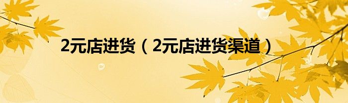 2元店進貨（2元店進貨渠道）