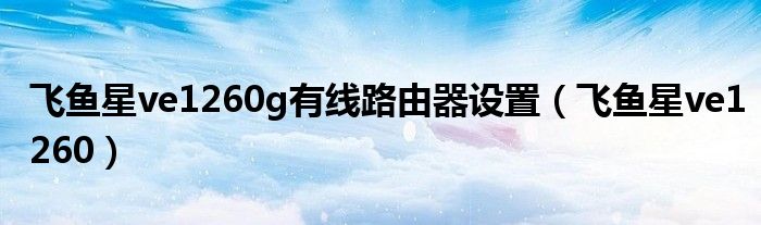 飛魚(yú)星ve1260g有線路由器設(shè)置（飛魚(yú)星ve1260）