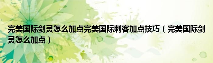 完美國際劍靈怎么加點完美國際刺客加點技巧（完美國際劍靈怎么加點）