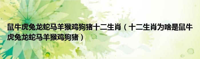 鼠牛虎兔龍蛇馬羊猴雞狗豬十二生肖（十二生肖為啥是鼠?；⑼谬埳唏R羊猴雞狗豬）