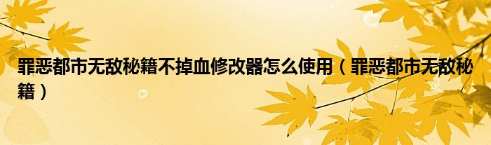 罪惡都市無(wú)敵秘籍不掉血修改器怎么使用（罪惡都市無(wú)敵秘籍）