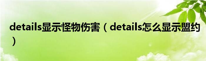 details顯示怪物傷害（details怎么顯示盟約）