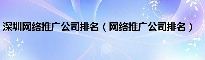 深圳網(wǎng)絡(luò)推廣公司排名（網(wǎng)絡(luò)推廣公司排名）