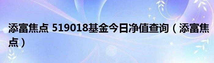 添富焦點 519018基金今日凈值查詢（添富焦點）