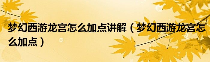 夢幻西游龍宮怎么加點講解（夢幻西游龍宮怎么加點）