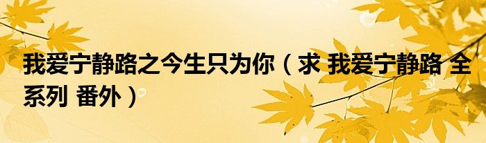 我愛寧靜路之今生只為你（求 我愛寧靜路 全系列 番外）
