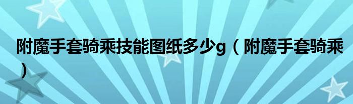 附魔手套騎乘技能圖紙多少g（附魔手套騎乘）