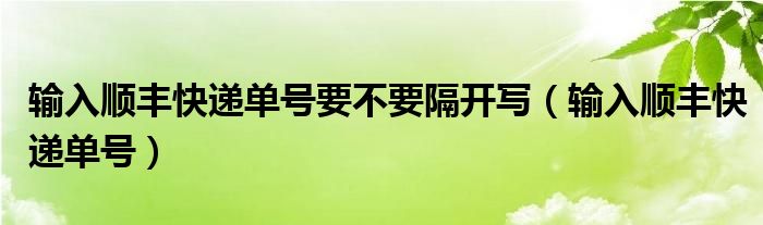 輸入順豐快遞單號要不要隔開寫（輸入順豐快遞單號）