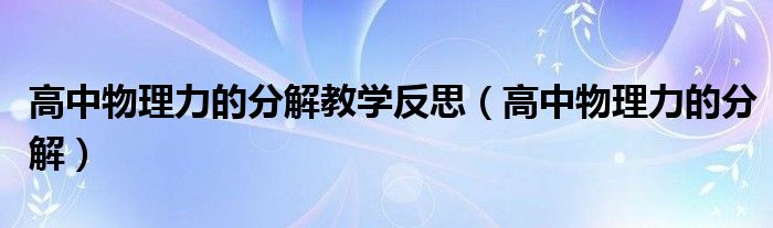 高中物理力的分解教學(xué)反思（高中物理力的分解）