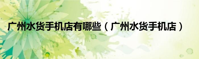 廣州水貨手機(jī)店有哪些（廣州水貨手機(jī)店）