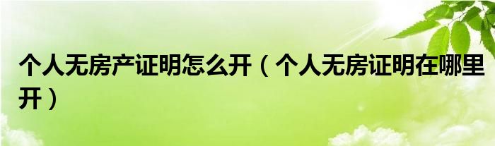 個人無房產(chǎn)證明怎么開（個人無房證明在哪里開）