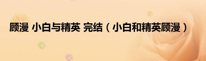 顧漫 小白與精英 完結(jié)（小白和精英顧漫）