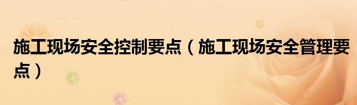 施工現(xiàn)場(chǎng)安全控制要點(diǎn)（施工現(xiàn)場(chǎng)安全管理要點(diǎn)）