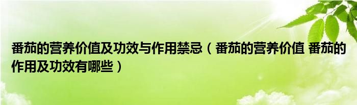 番茄的營養(yǎng)價(jià)值及功效與作用禁忌（番茄的營養(yǎng)價(jià)值 番茄的作用及功效有哪些）