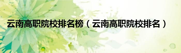 云南高職院校排名榜（云南高職院校排名）
