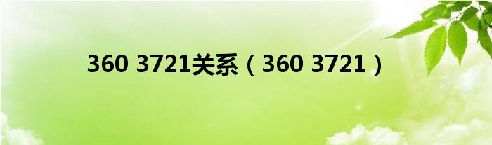 360 3721關(guān)系（360 3721）